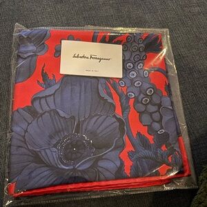Salvatore Ferragamo Red and Blue Floral Scarf